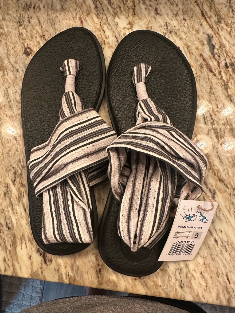 Sanuk Striped Black & Cream Yoga Sling 2 Sandals